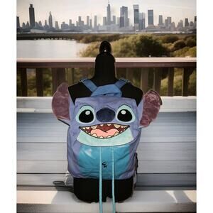 Disney Parks Stitch Canvas Backpack Drawstring & Magnetic Closure 14x12x5 READ